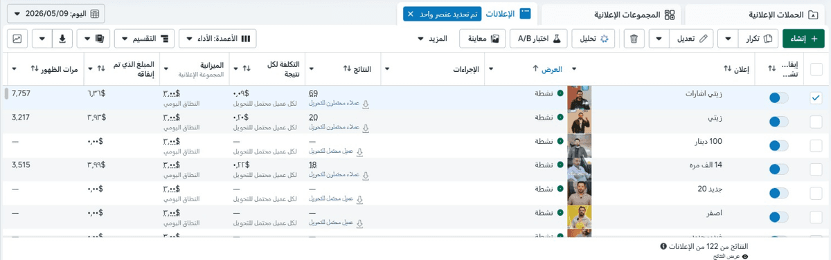حملة تفاعل — 122 إعلان نشط، آلاف النتائج